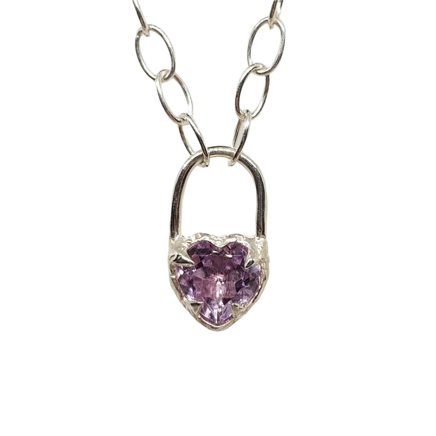 Large Molten Amethyst Heart Lock Necklace