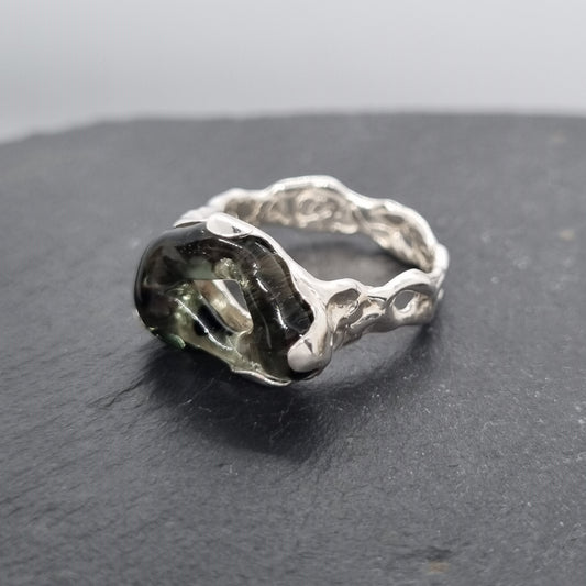 transparent black hoop glass and sterling silver ring by Jo Cooper and SIECES GLASS