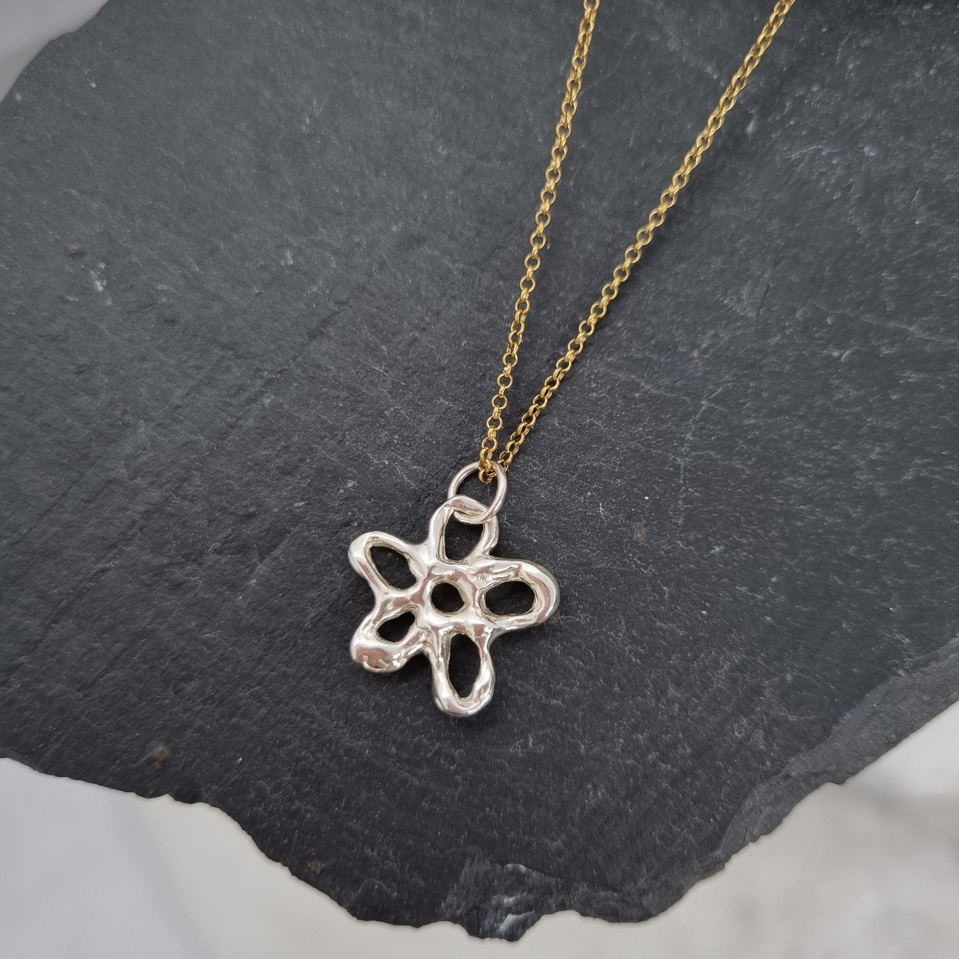 sterling silver flower and gold chain necklace