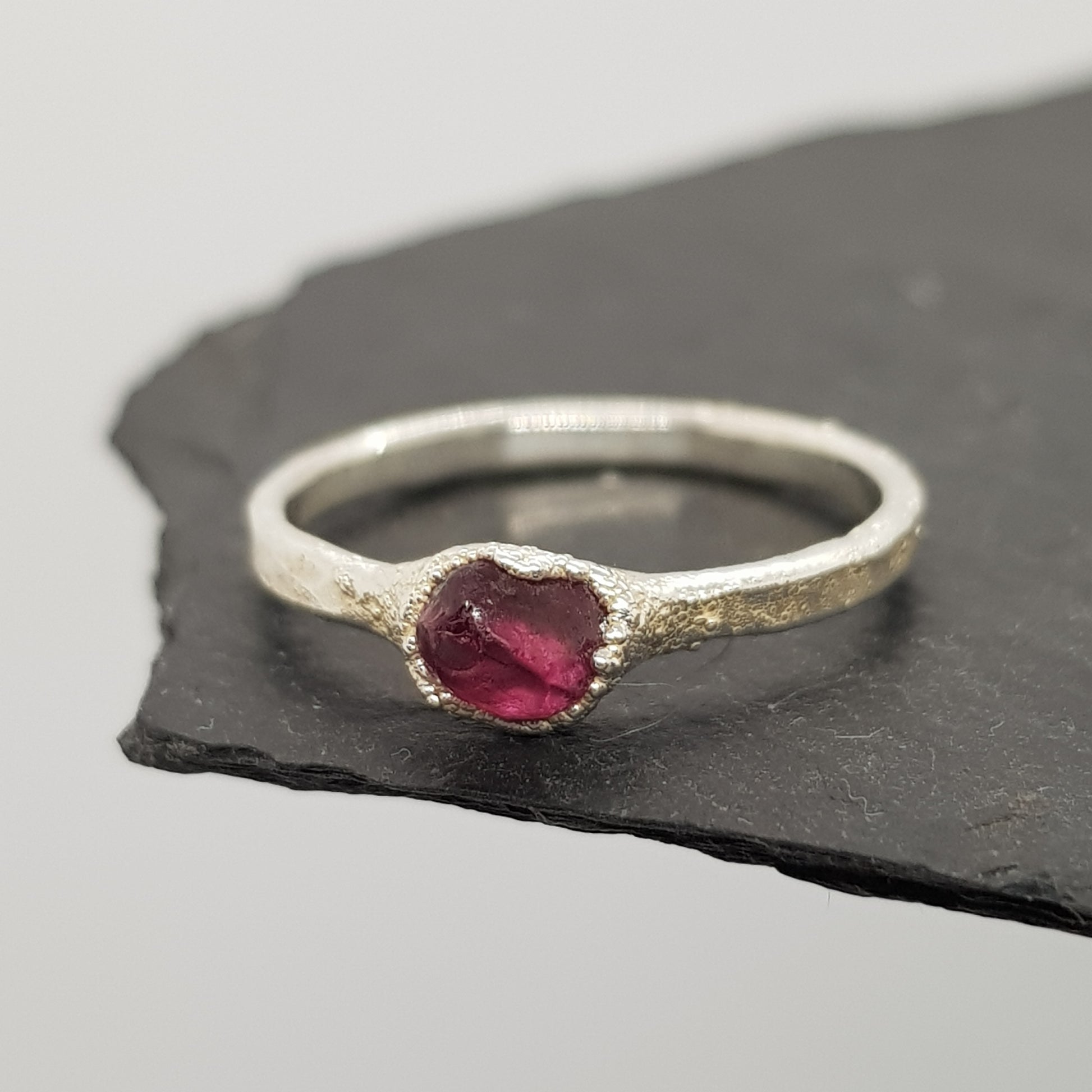 raw rhodolite garnet ring