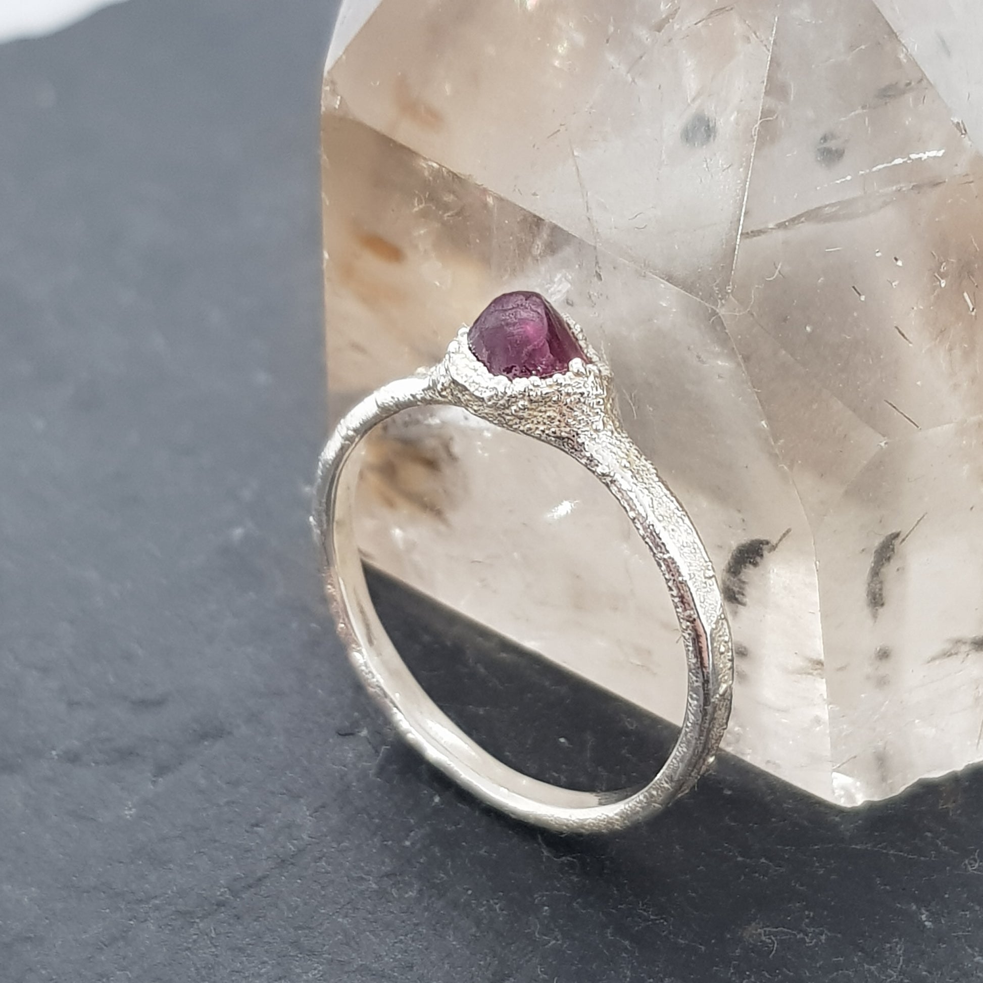 raw gemstone electroformed silver ring