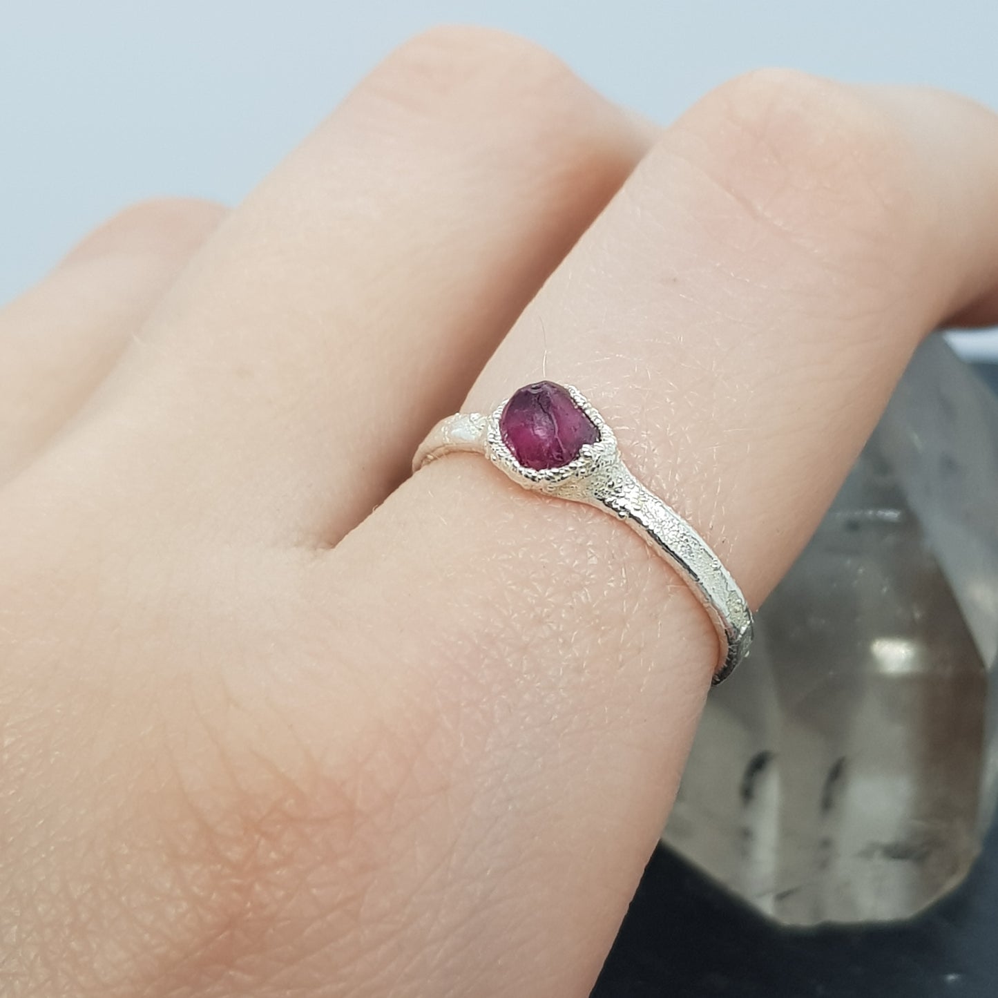rough rhodolite garnet ring