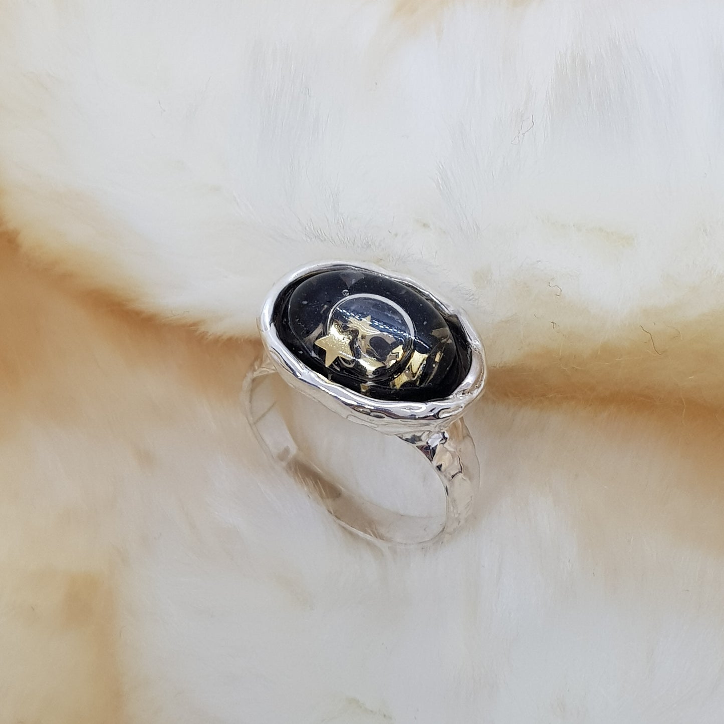 black and gold star glitter shaker ring sterling silver goth