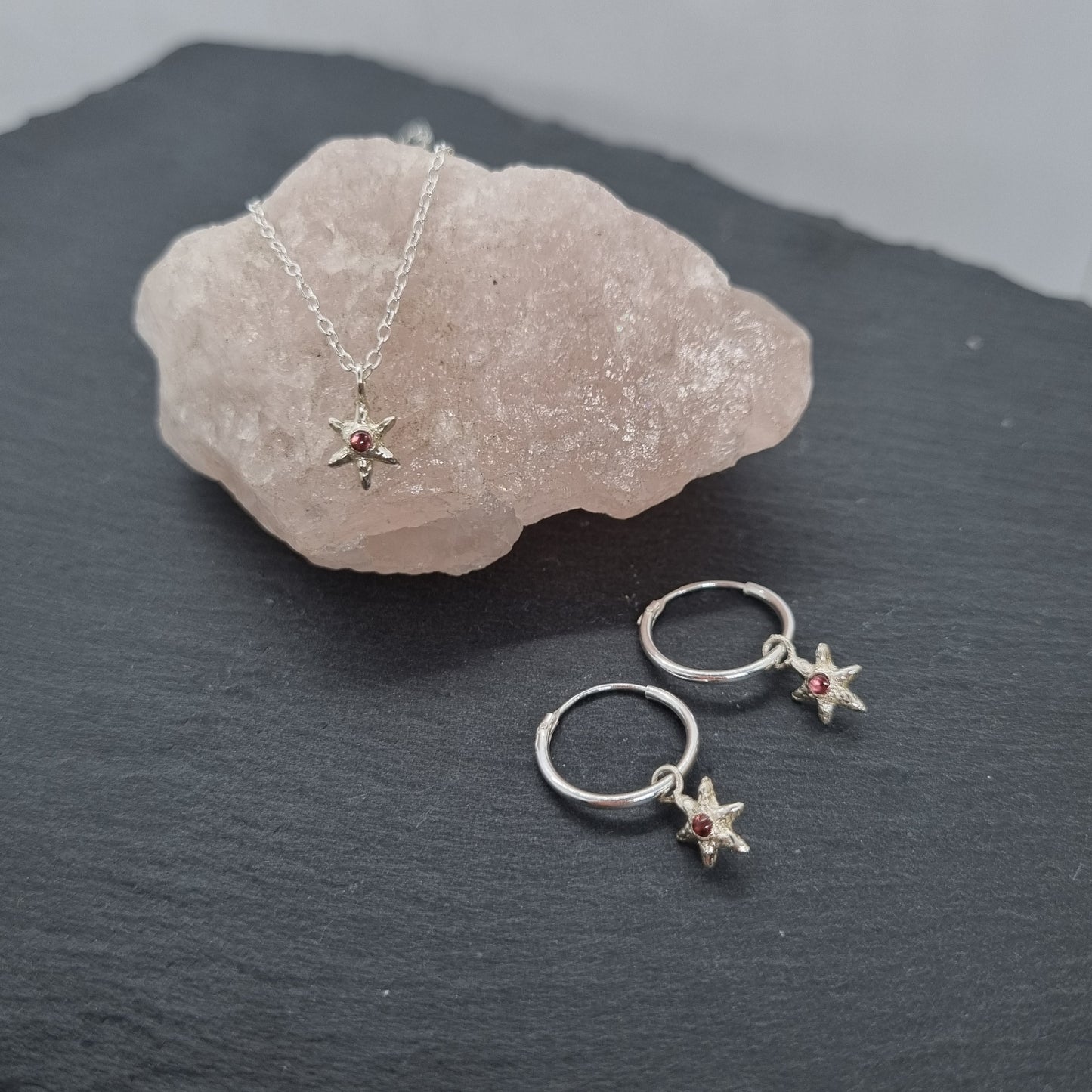 Tiny Molten Star Pink Tourmaline Hoop Earrings