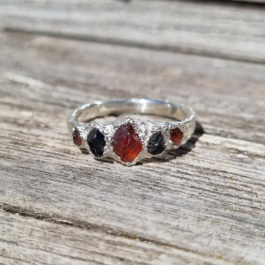 Multi Raw Black Tourmaline and Spessartite Garnet Crystal Ring *Autumn Limited Edition Collection*