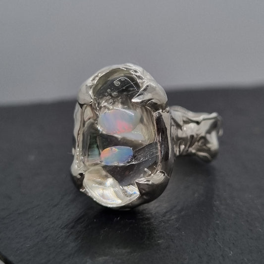 double white opal glass and sterling silver ring by Jo Cooper and SIECES GLASS