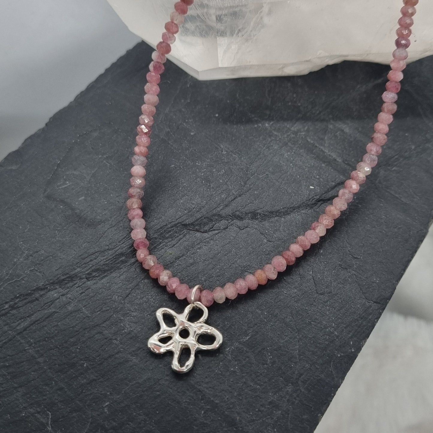 Molten Flower Pink Tourmaline Bead Necklace