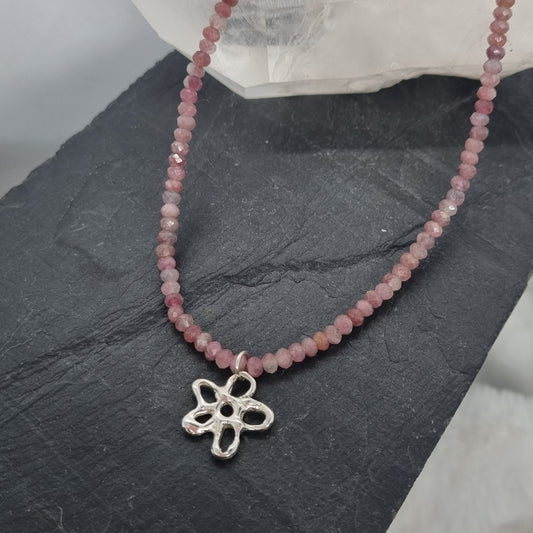 Molten Flower Pink Tourmaline Bead Necklace