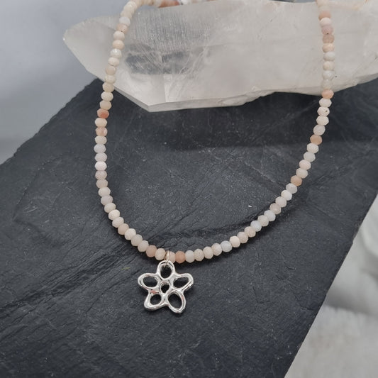 Small Molten Flower Pink Opal Bead Necklace