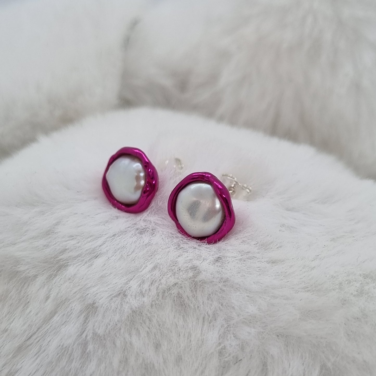 Molten Pink Keishi Pearl Stud Earrings