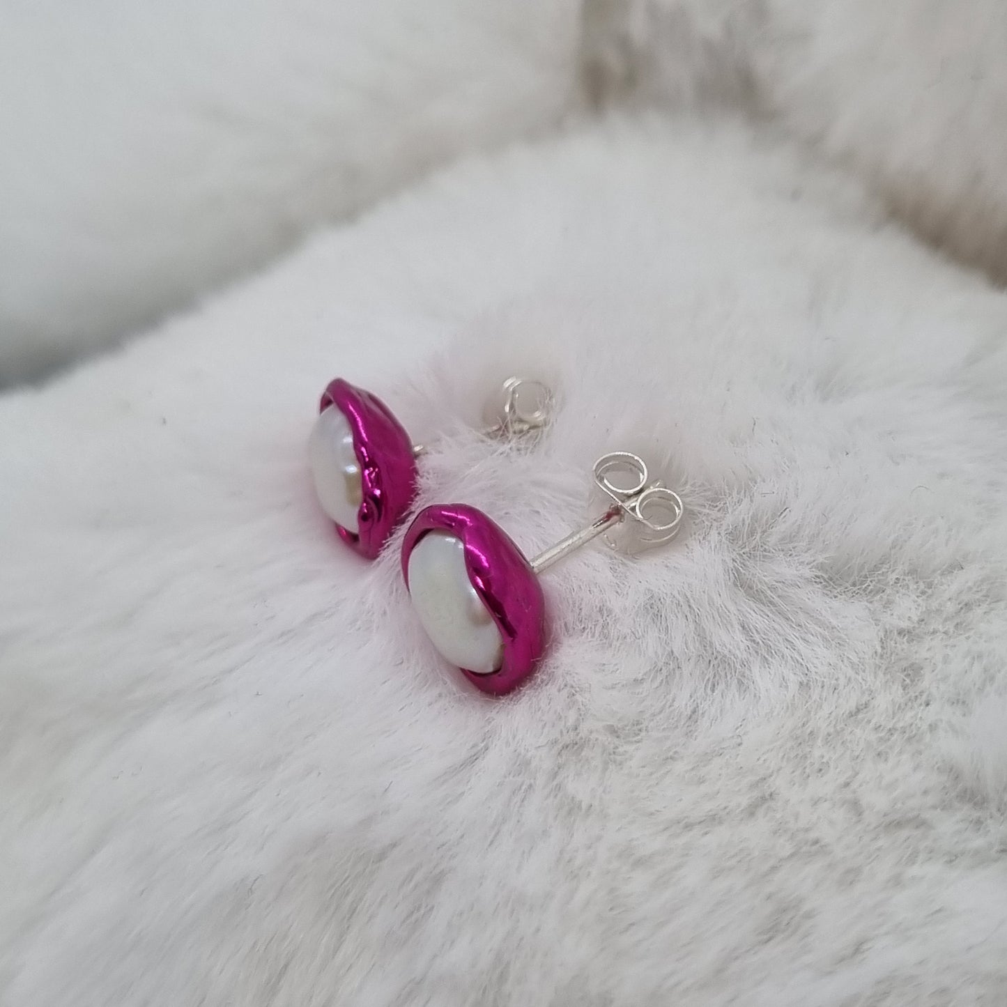 Molten Pink Keishi Pearl Stud Earrings