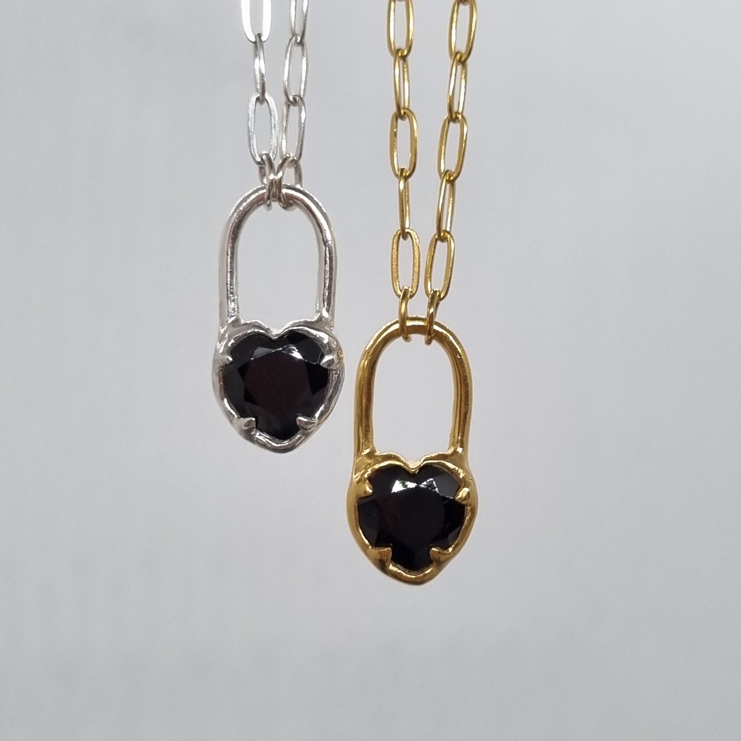 Molten Black Spinel Heart Lock Necklace