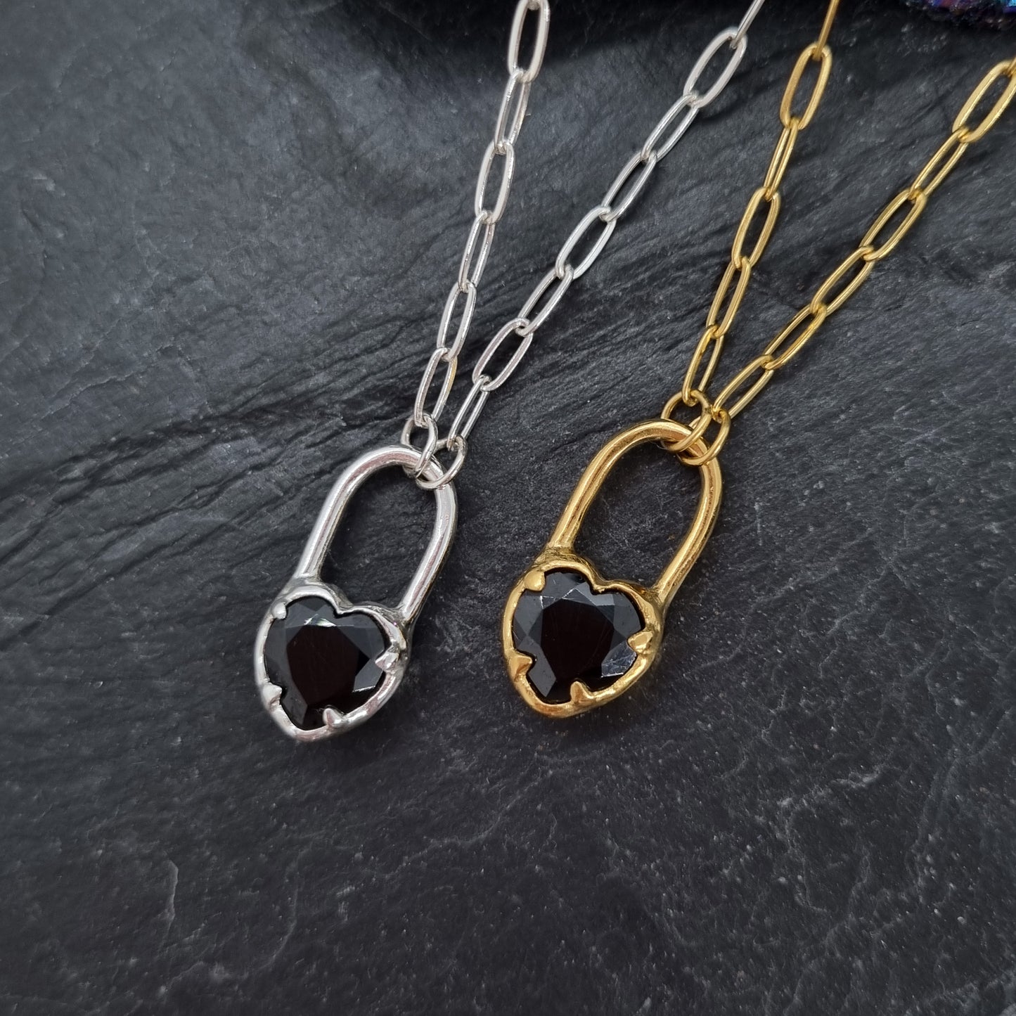 Molten Black Spinel Heart Lock Necklace