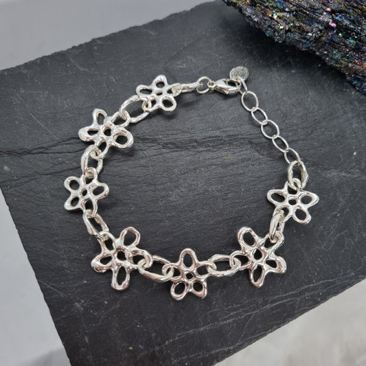 sterling silver flower chain bracelet
