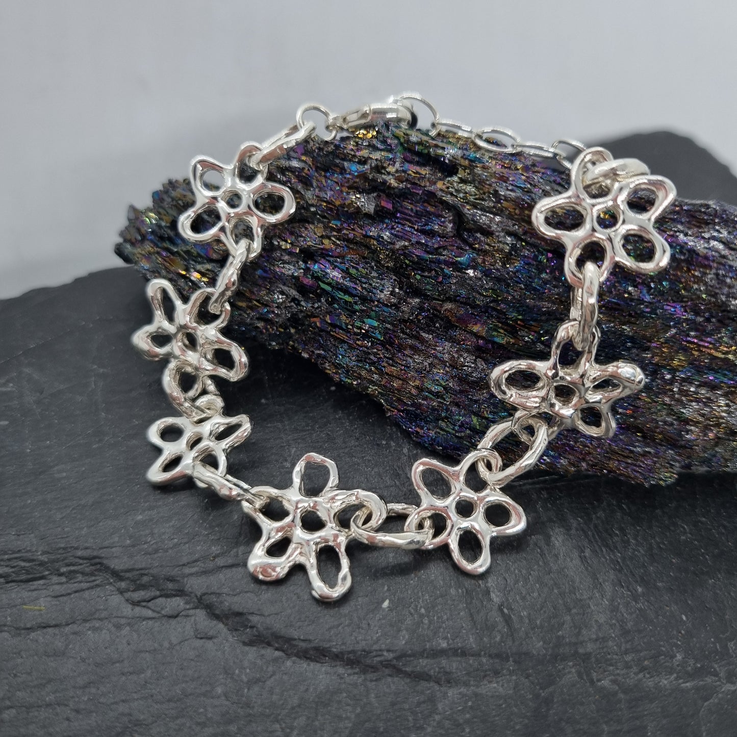 chunky sterling silver flower sterling silver bracelet