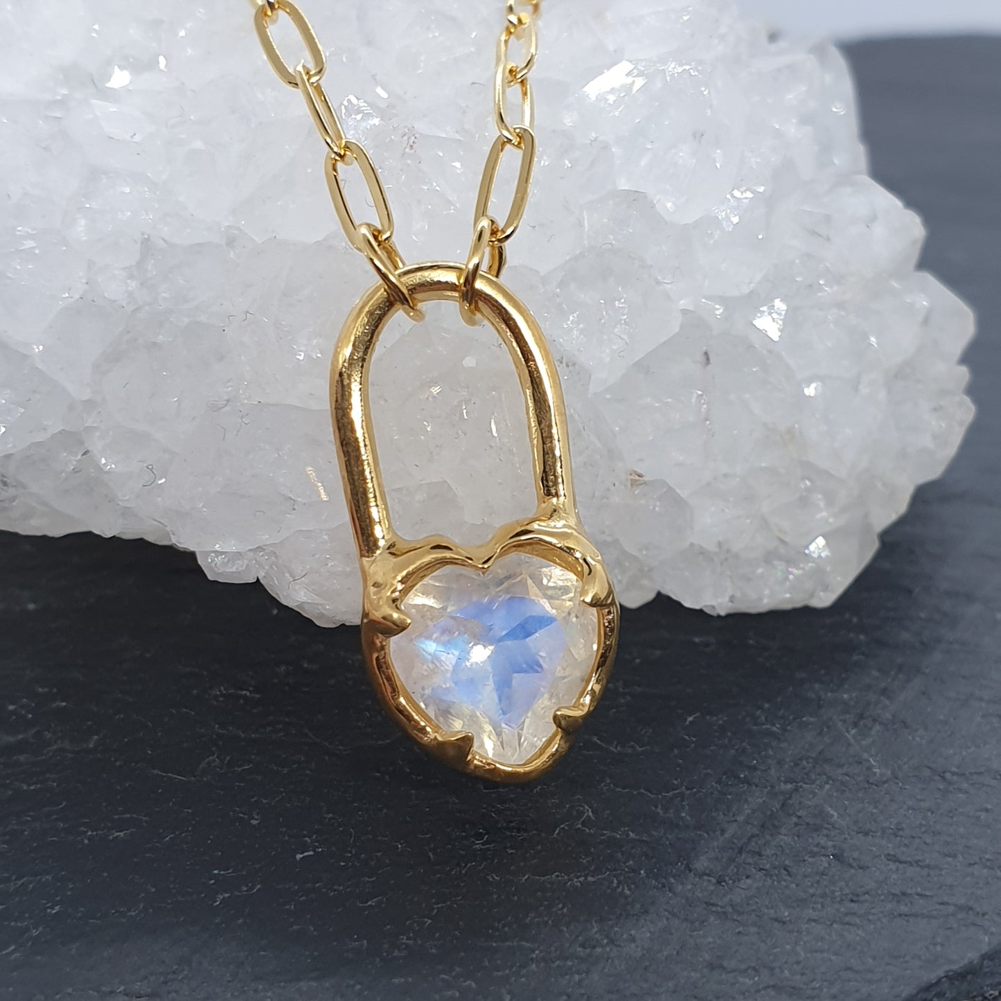 moonstone heart lock gold plated sterling silver vermeil necklace