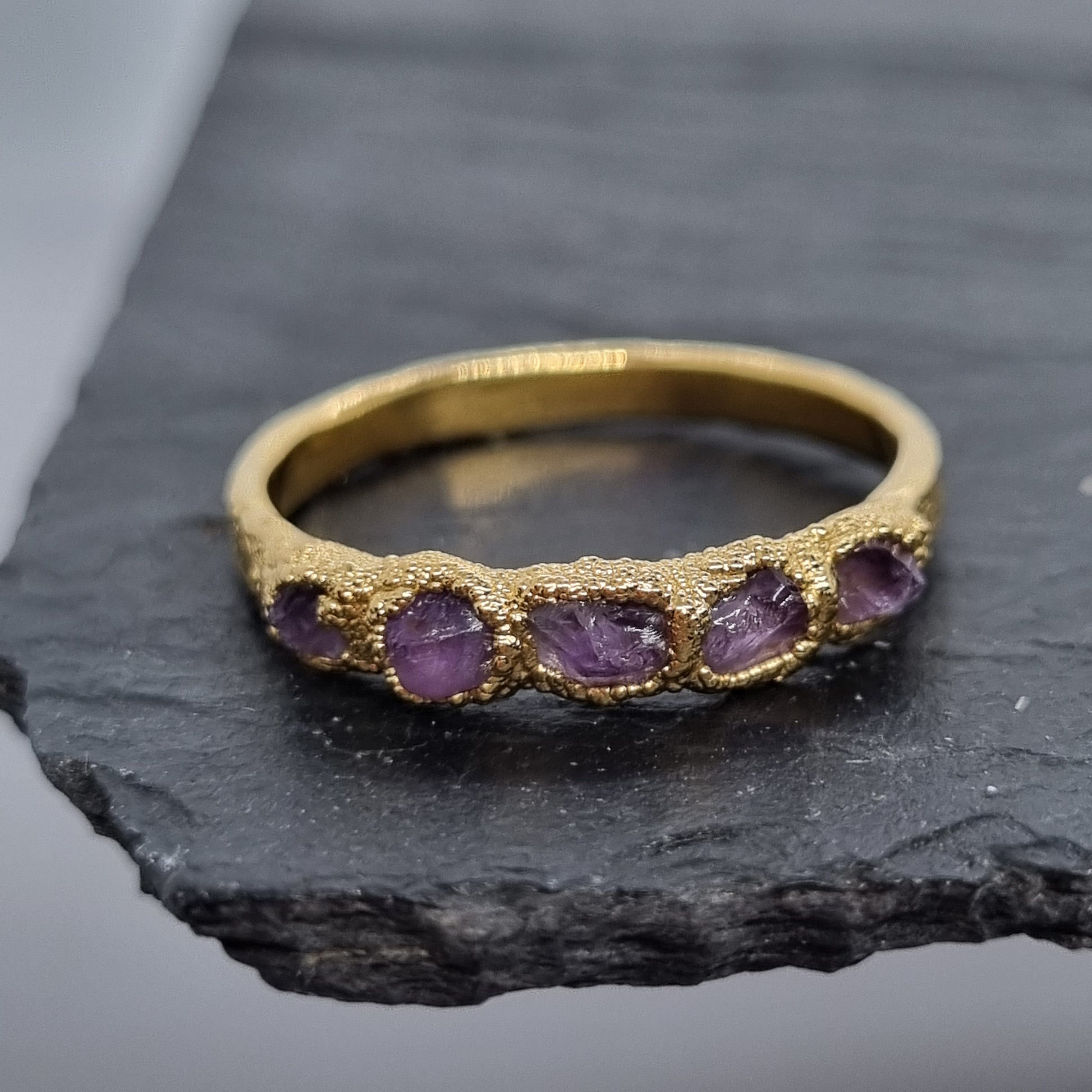 gold plated sterling silver rough amethyst ring handmade by Jo Cooper in the UK