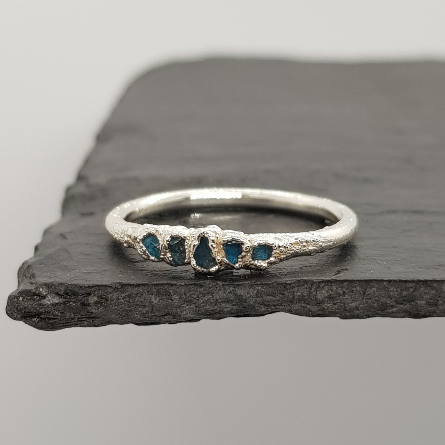 raw multi apatite silver ring