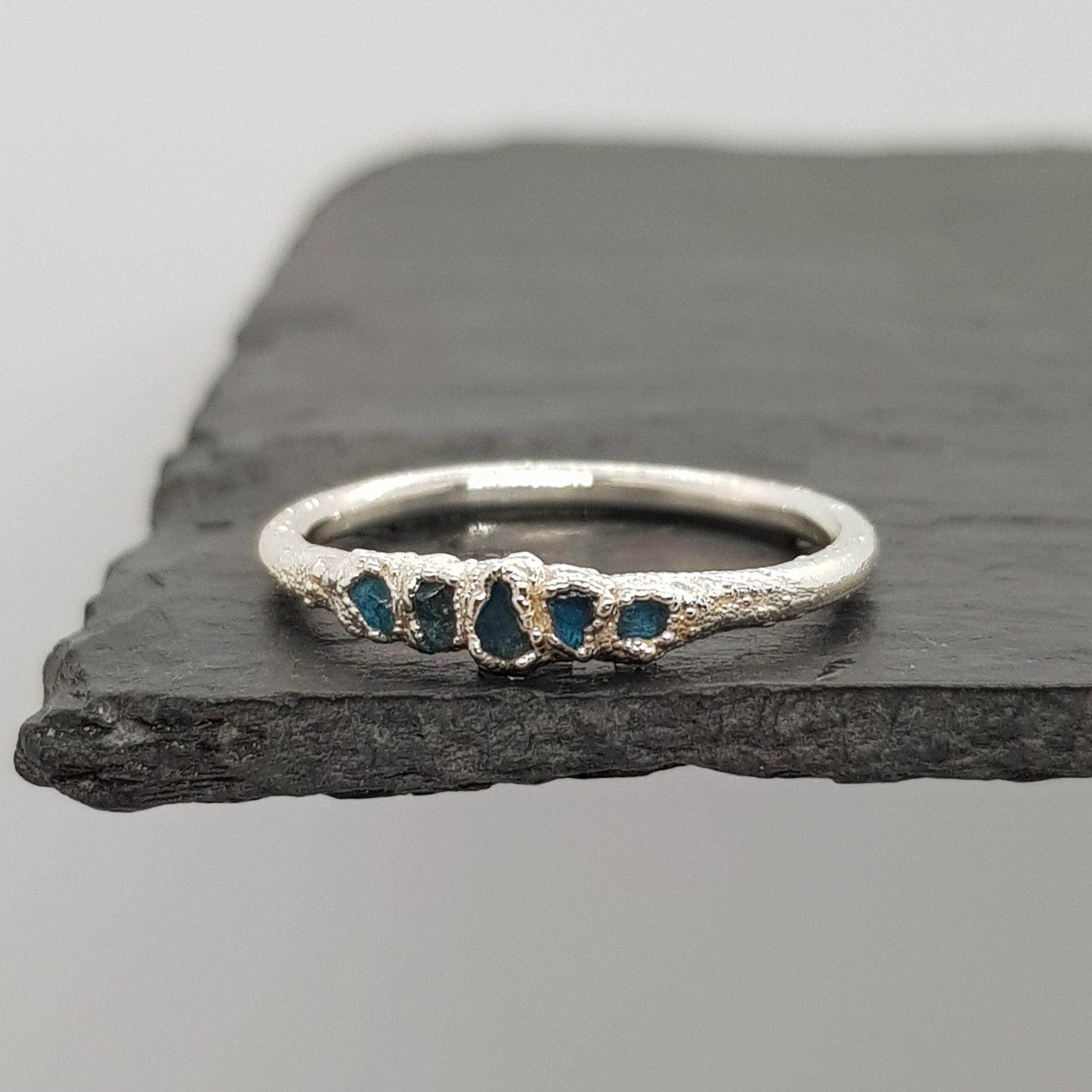 raw multi apatite silver ring