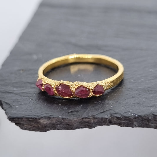 multi raw red spinel gold plated sterling silver ring handmade by Jo Cooper