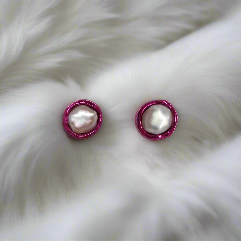 Molten Pink Keishi Pearl Stud Earrings