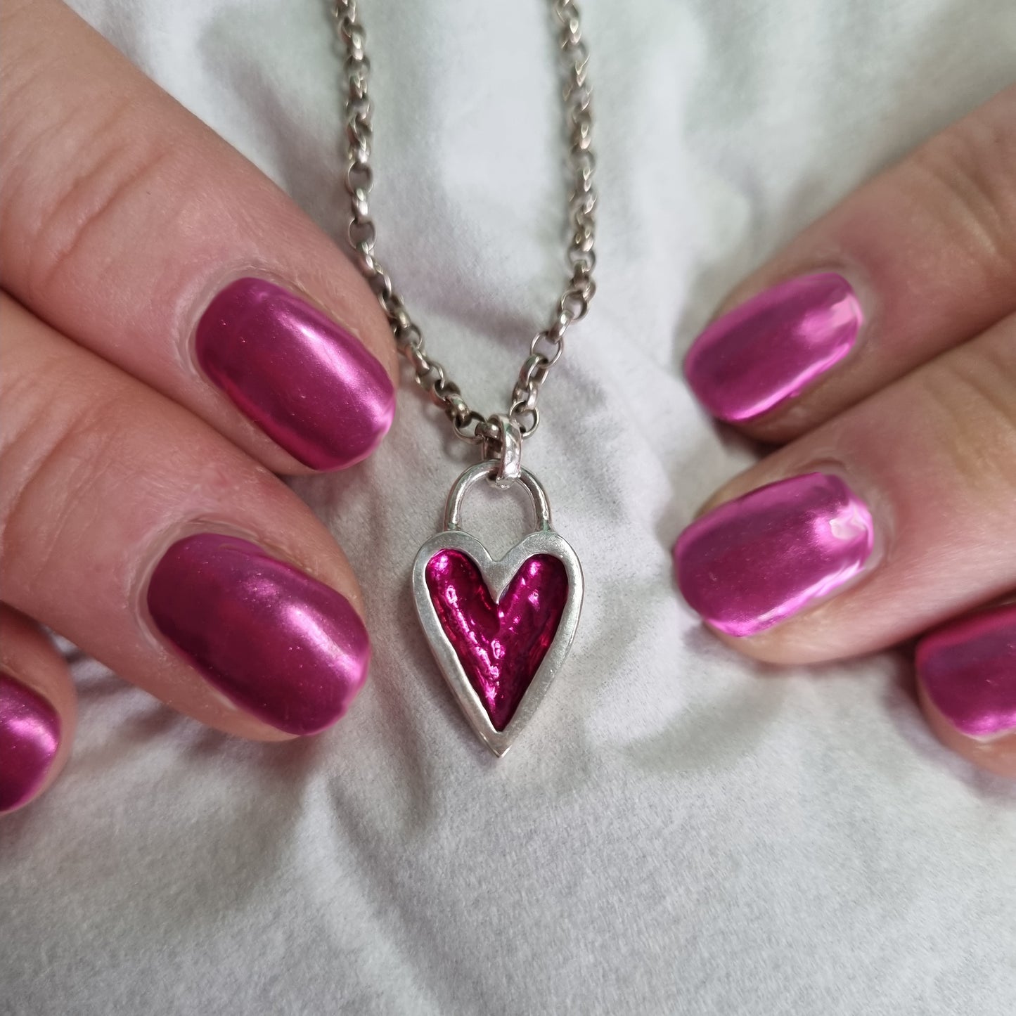 pink ceramic coated heart necklace with chrome pink nails