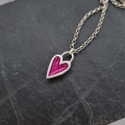 nano ceramic coated pink heart sterling silver necklace