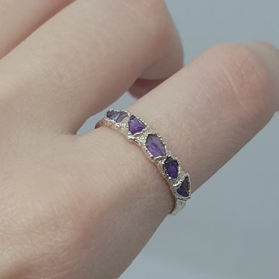video of electroformed raw amethyst silver ring by Jo Cooper