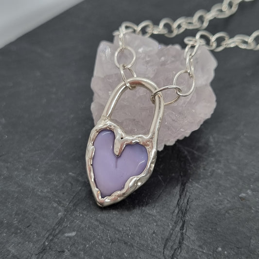 purple glass heart and sterling silver necklace by Jo Cooper and SIECES GLASS