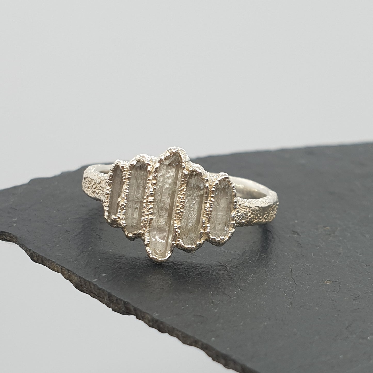 raw double terminated quartz point ring sterling silver