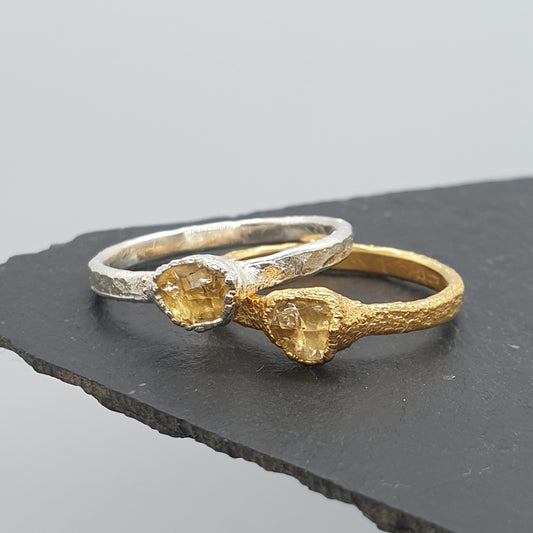 raw citrine silver and gold rings