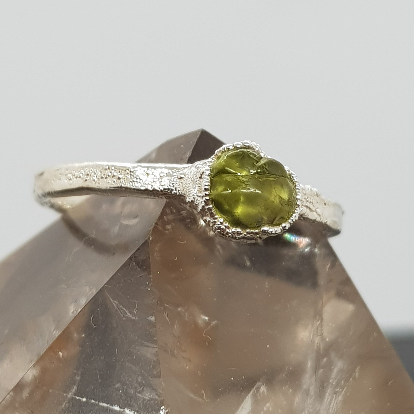electroformed raw peridot silver ring