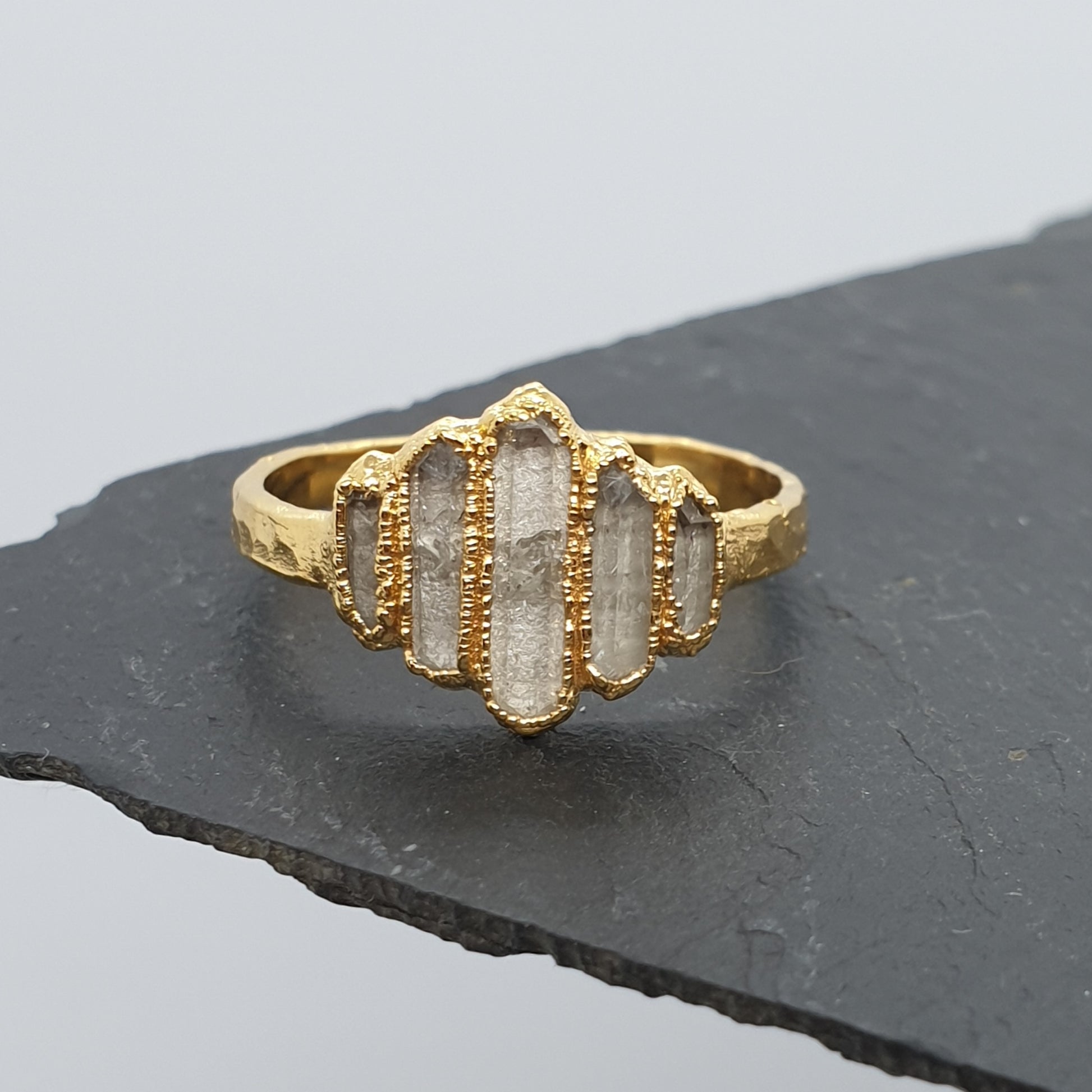 raw quartz point gold ring