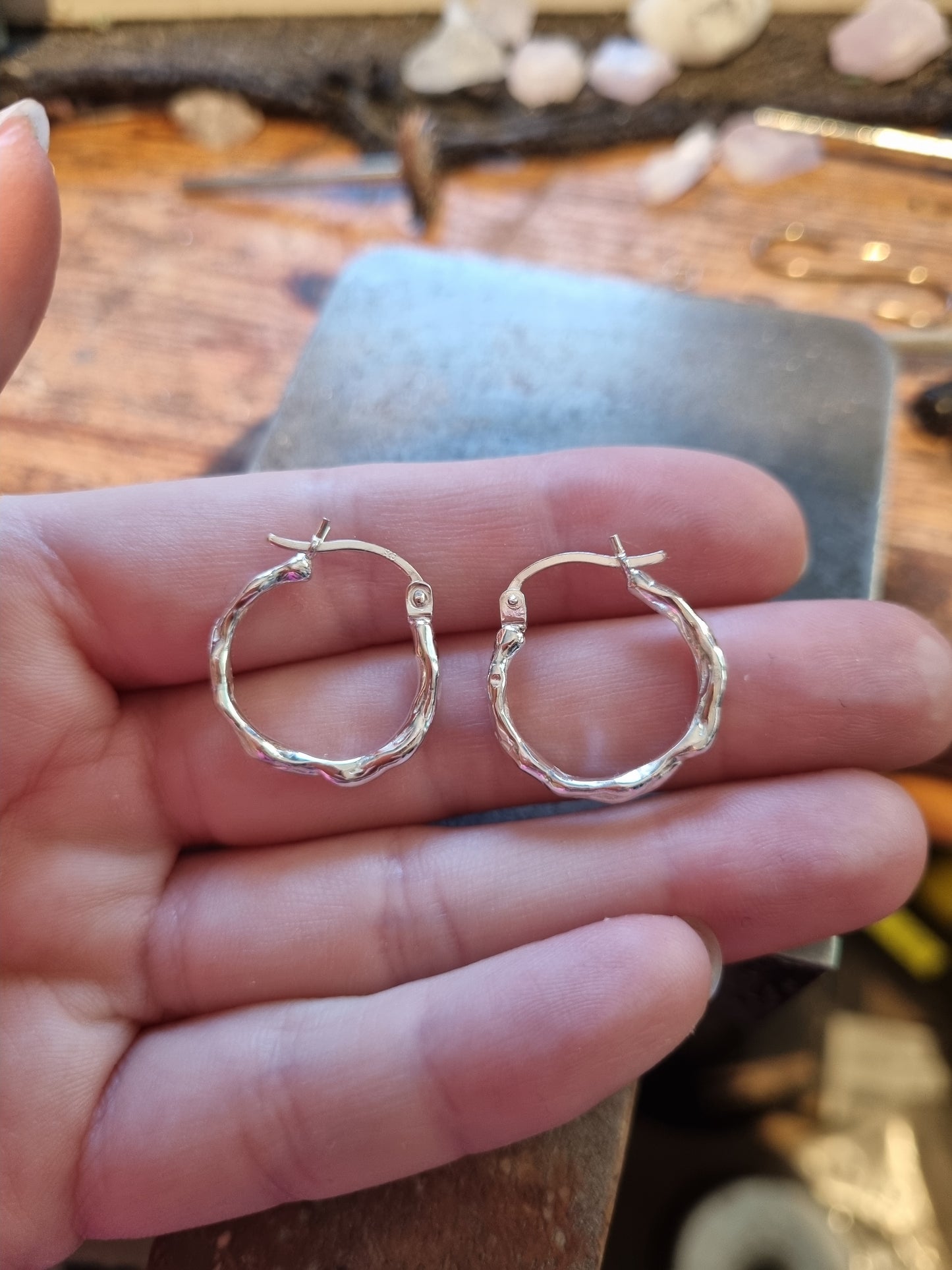 Small Molten Hoop Latch Earrings