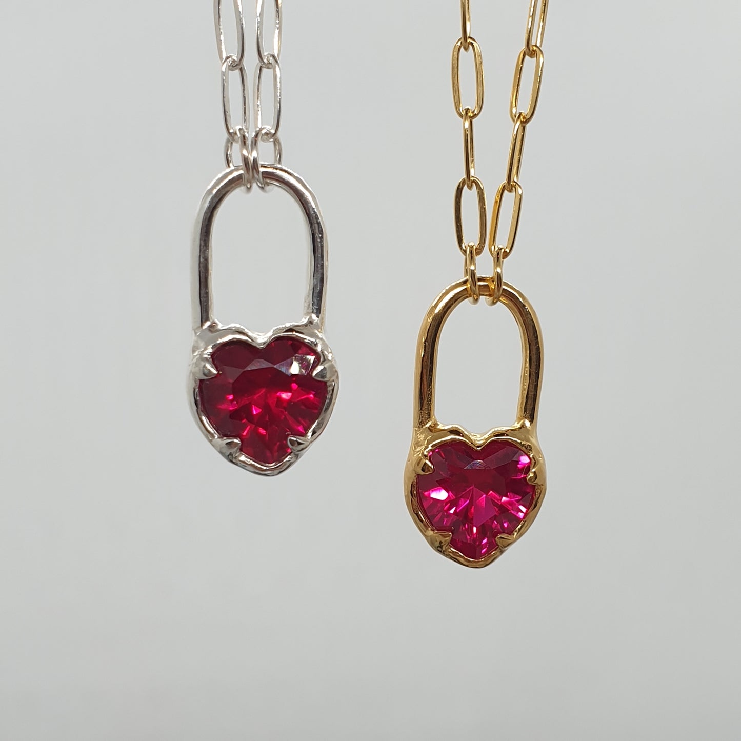 ruby heart lock silver and gold necklace