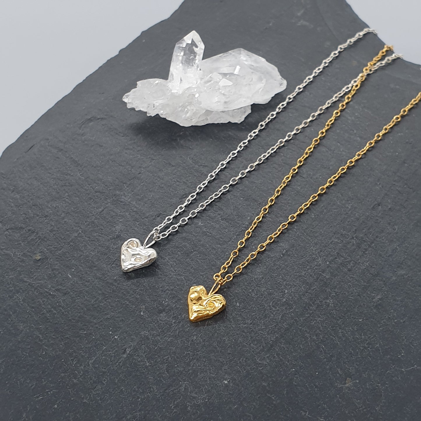 sterling silver and gold tiny molten heart necklace