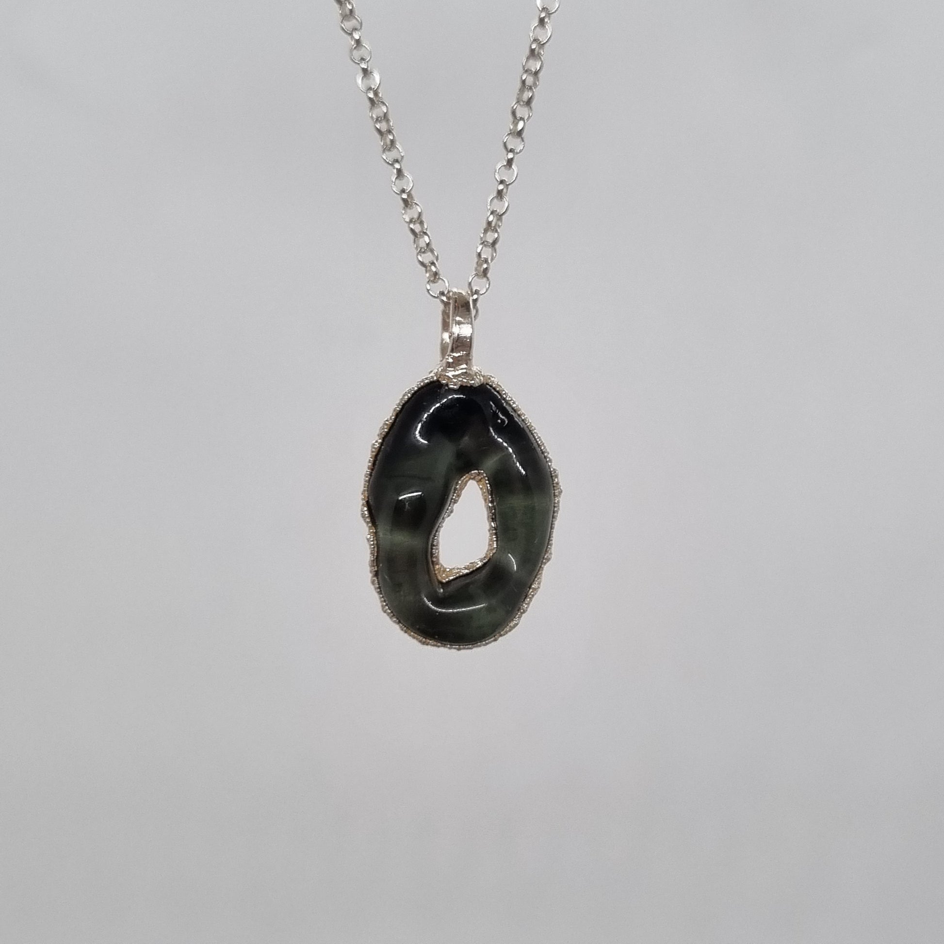 transparent black hoop glass and sterling silver necklace by Jo Cooper and SIECES GLASS