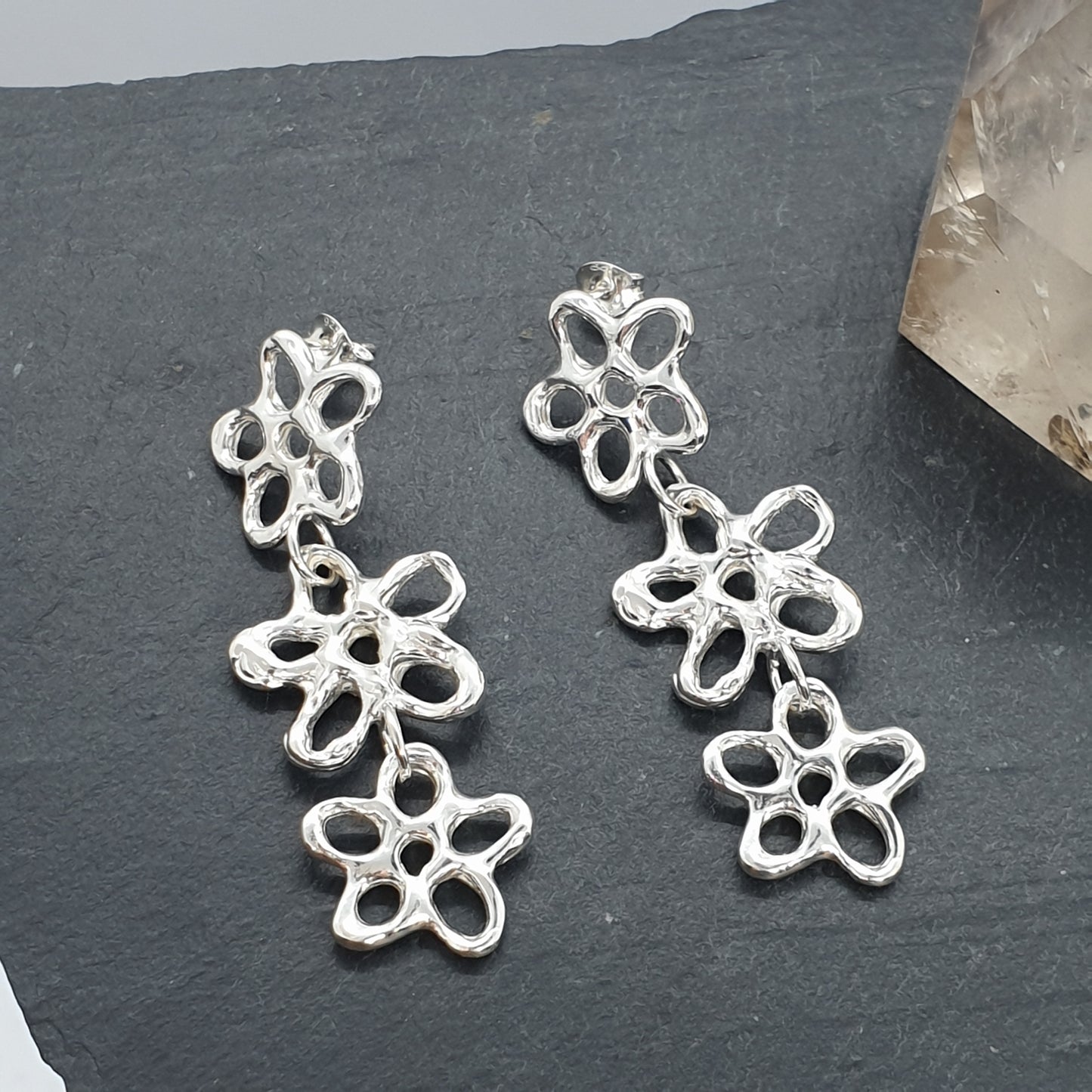 flower dangly earrings silver