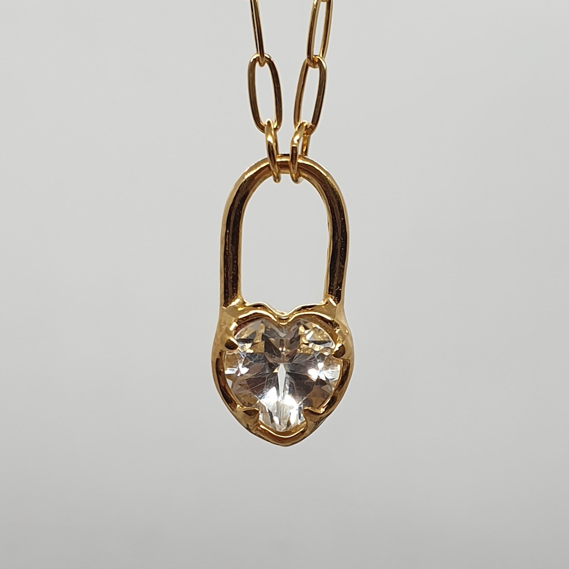 white topaz heart lock necklace gold plated sterling silver