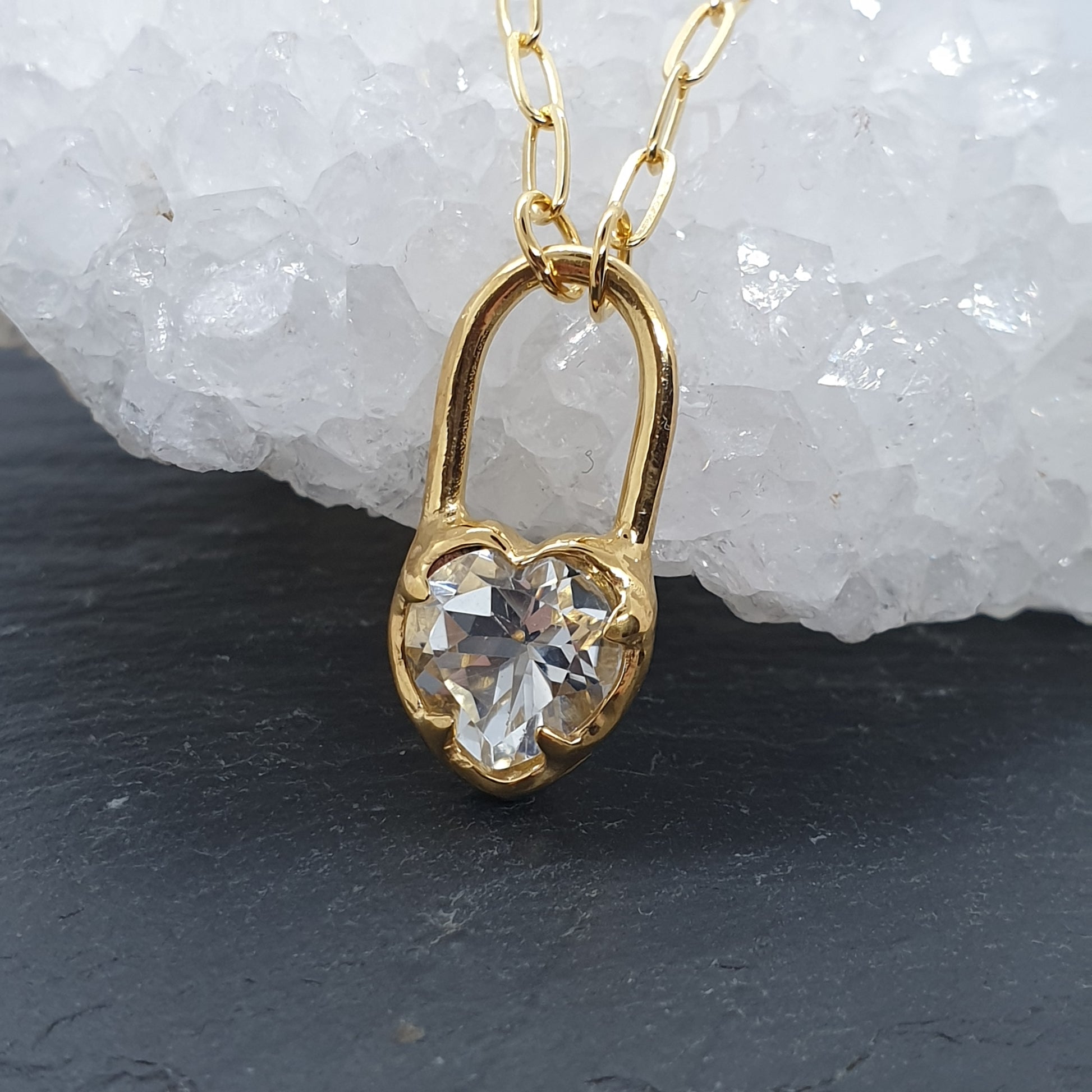 gemstone heart lock gold plated sterling silver vermeil necklace