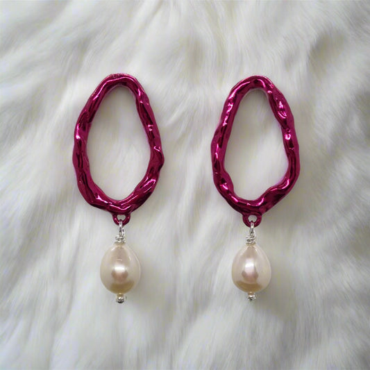 Molten Pink Earrings with Drop Freshwater Pearl
