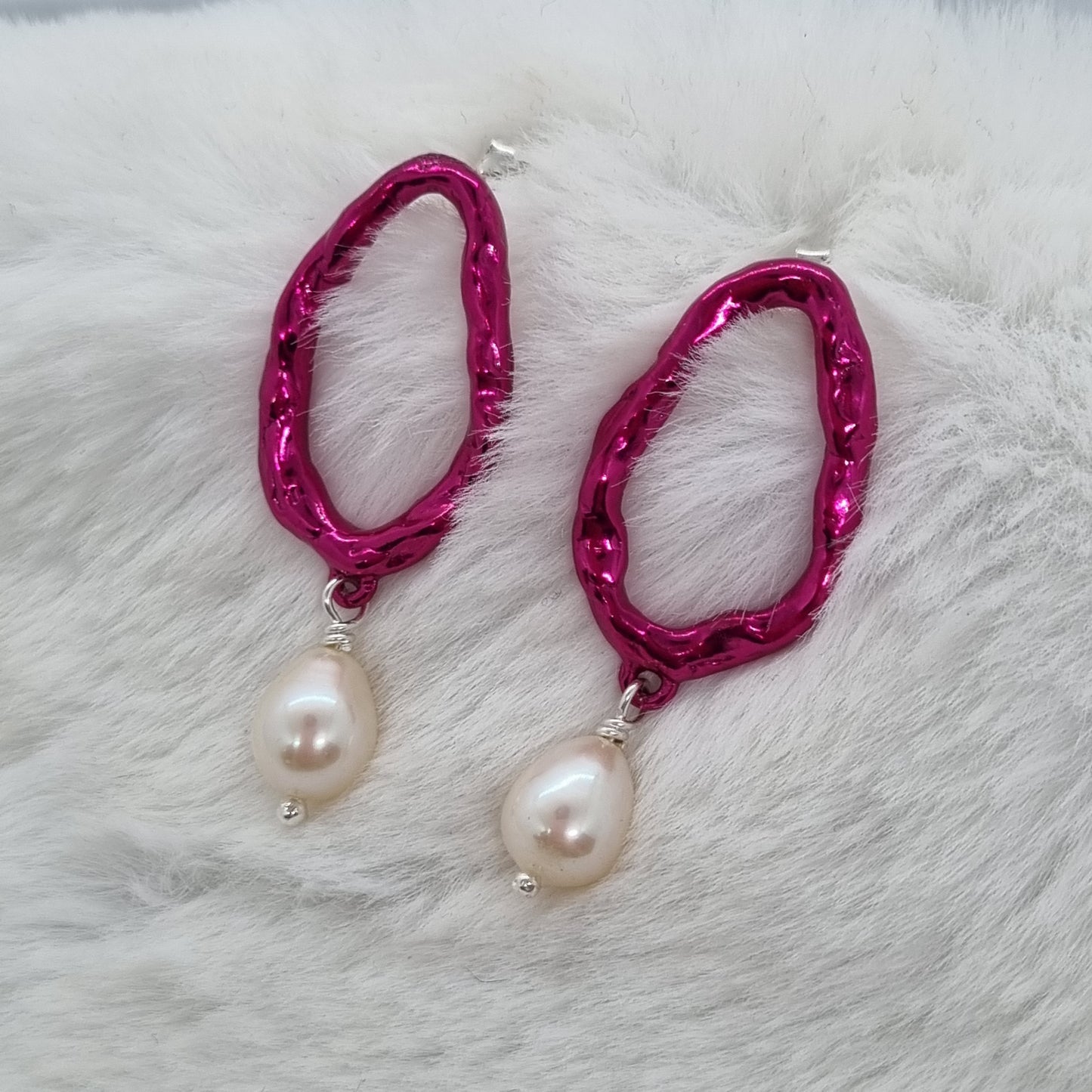 Molten Pink Earrings with Drop Freshwater Pearl