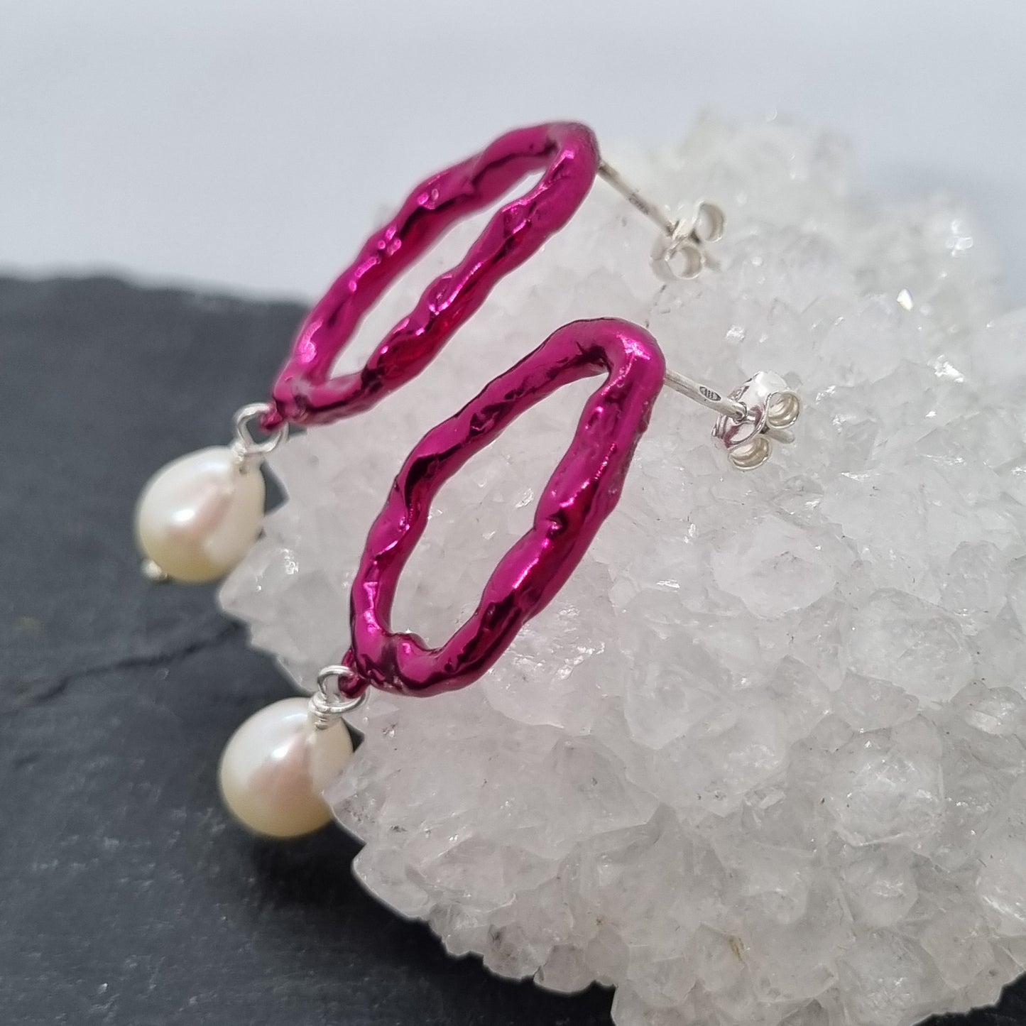 Molten Pink Earrings with Drop Freshwater Pearl