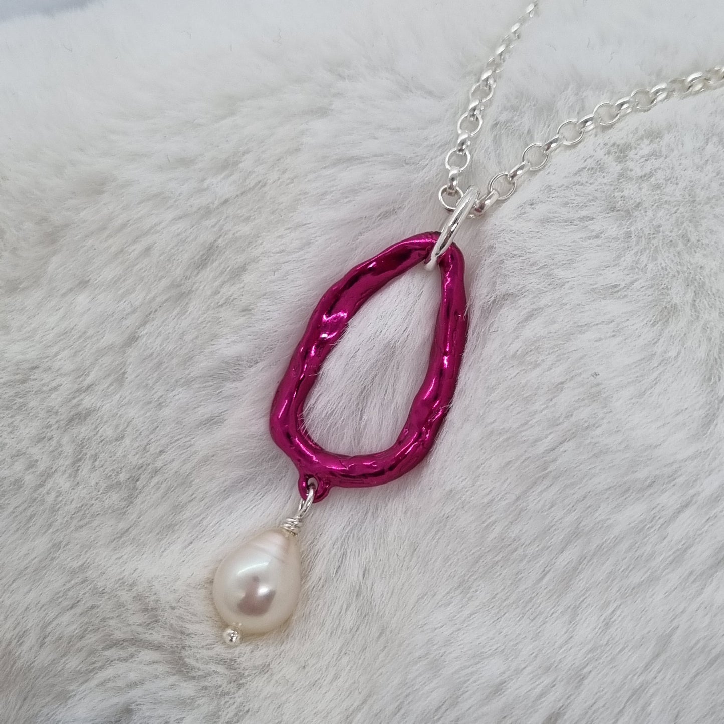 Molten Pink Pendant with Drop Freshwater Pearl