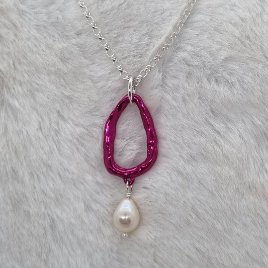 Molten Pink Pendant with Drop Freshwater Pearl