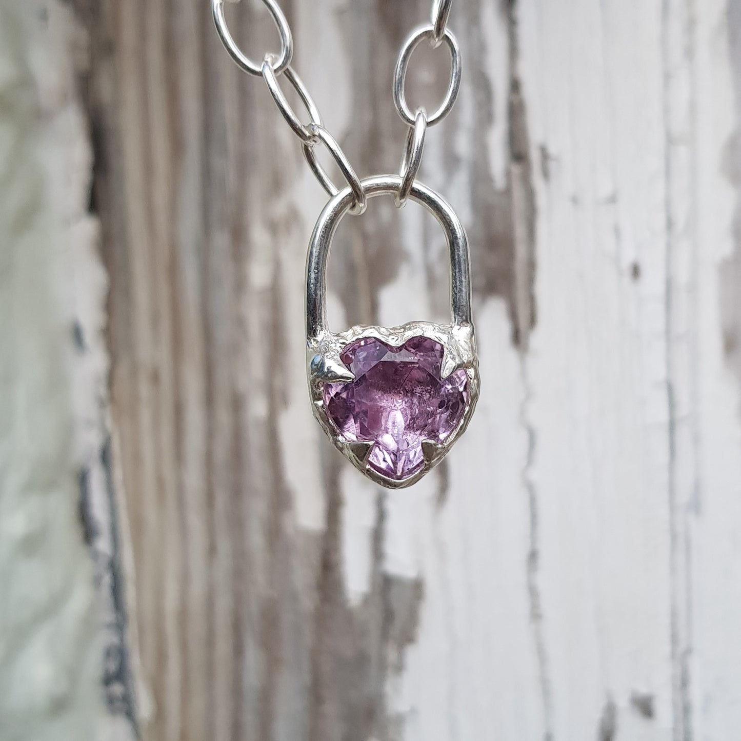 Large Molten Amethyst Heart Lock Necklace