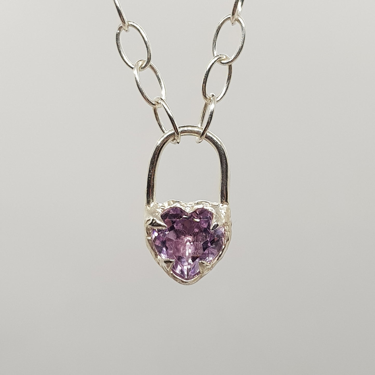 Large Molten Amethyst Heart Lock Necklace