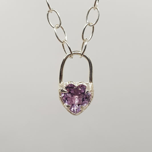 Large Molten Amethyst Heart Lock Necklace