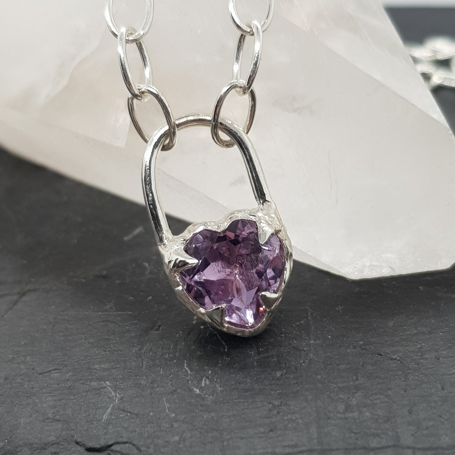 Large Molten Amethyst Heart Lock Necklace