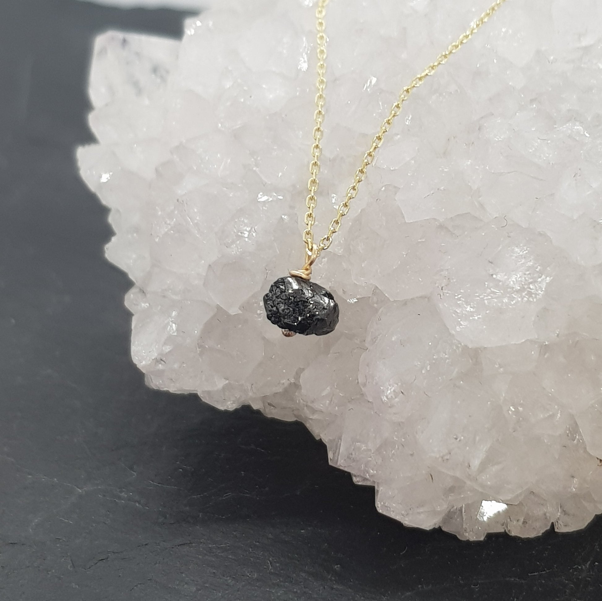 raw black diamond on 9ct yellow gold chain